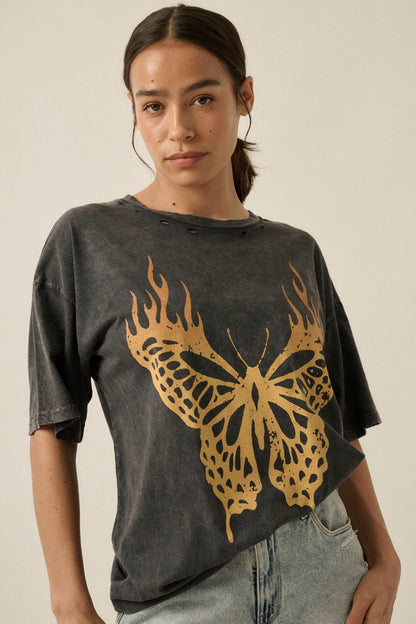 Burning Beauty Distressed Butterfly Graphic Tee