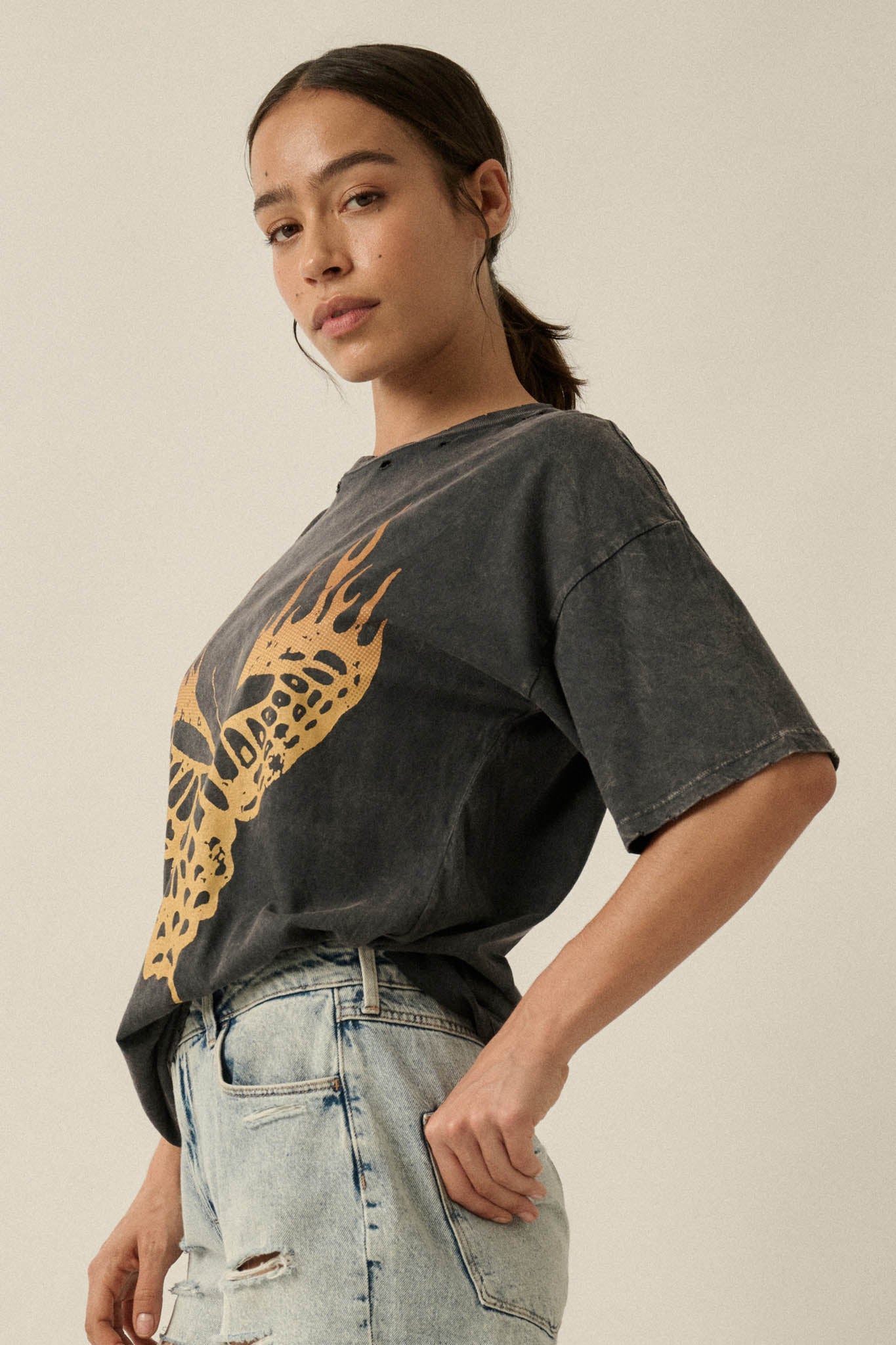 Burning Beauty Distressed Butterfly Graphic Tee