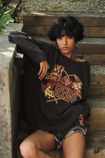 Don't Cry Cowboy Oversize Thermal Graphic Top
