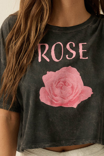 Blooming Rose Vintage-Wash Cropped Graphic Tee