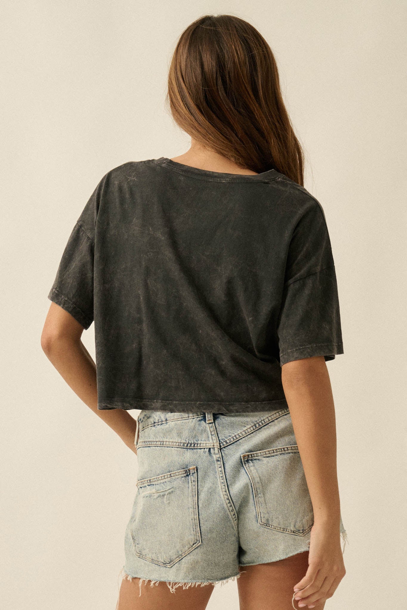 Burning Rose Vintage-Wash Cropped Graphic Tee