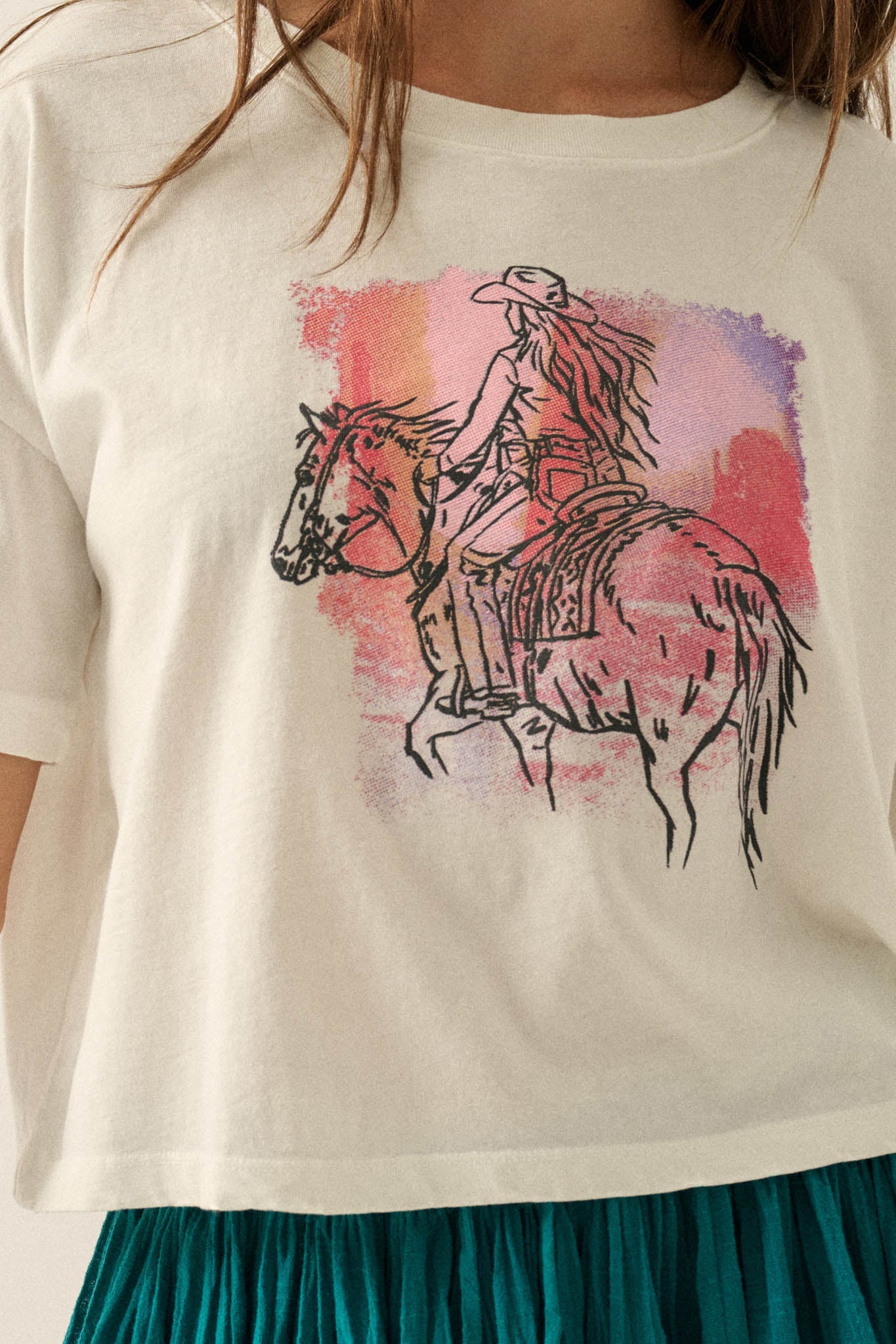 Cowgirl Ride Vintage-Print Cropped Graphic Tee