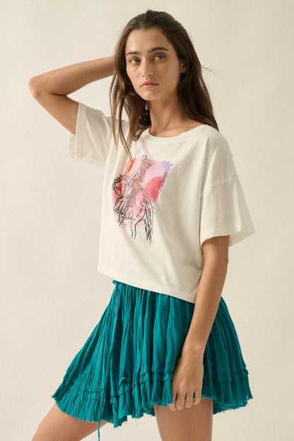 Cowgirl Ride Vintage-Print Cropped Graphic Tee