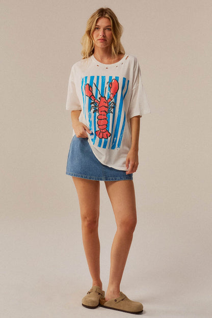 Lobster Lagoon Distressed Oversize Graphic Tee