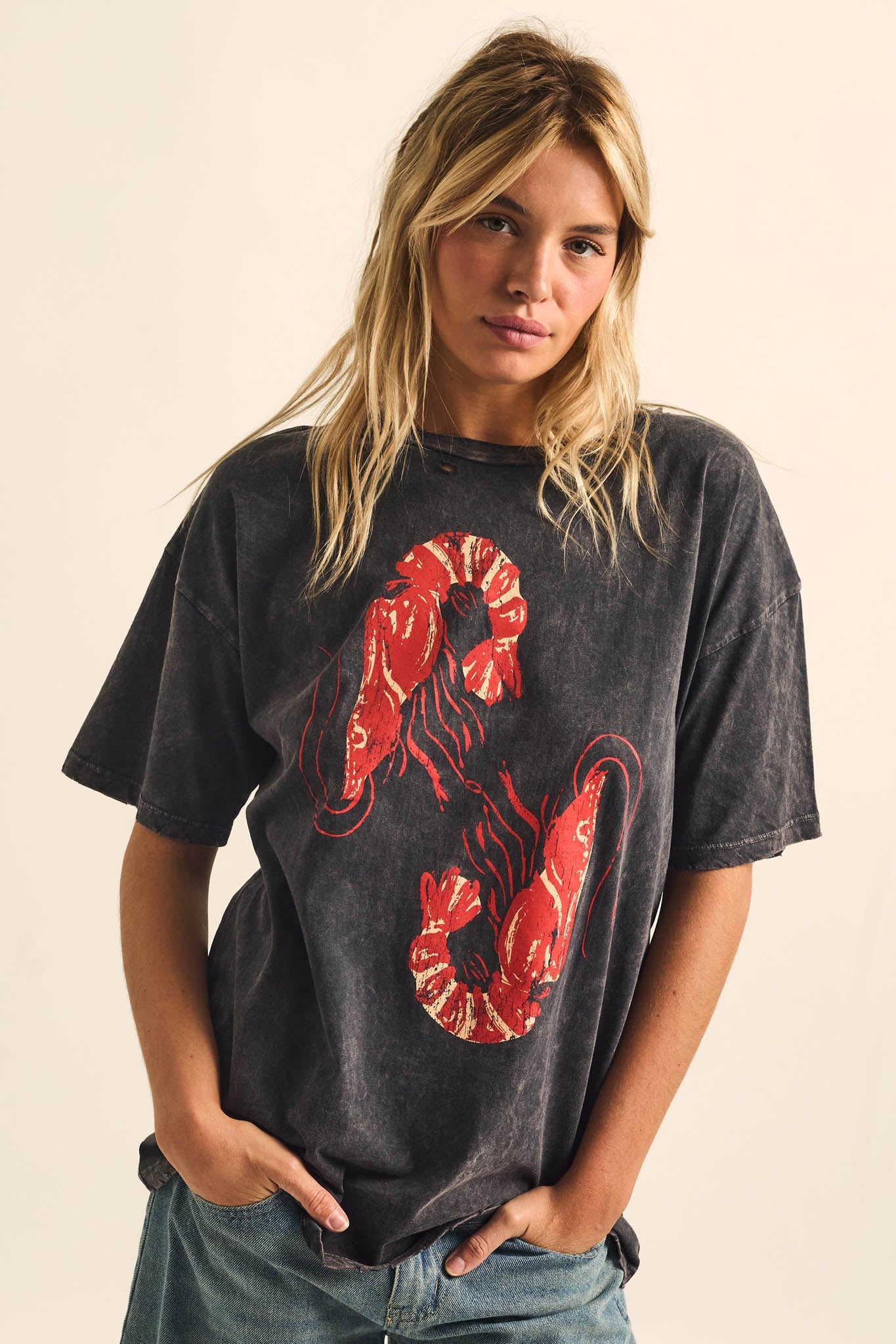 Crawdad Song Vintage-Wash Oversize Graphic Tee