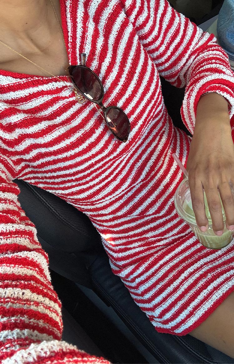 Elmer Red Stripe Long Sleeve Knit Mini Dress