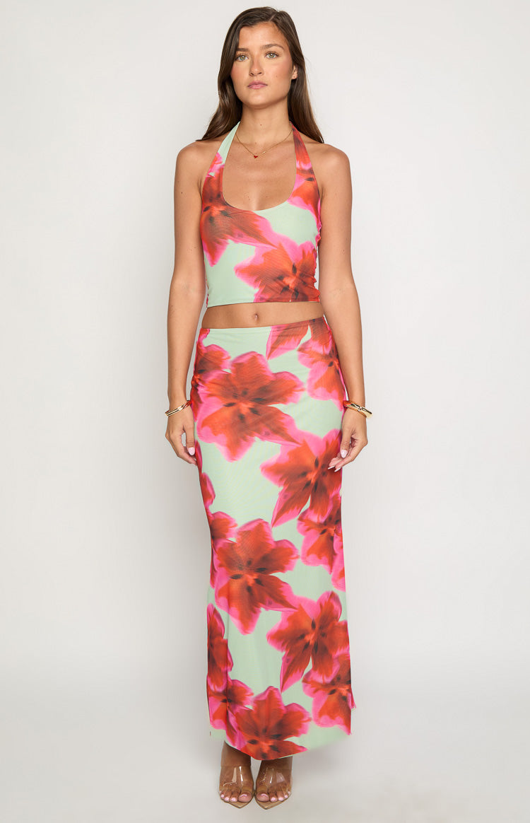 Elsa Green Floral Maxi Skirt