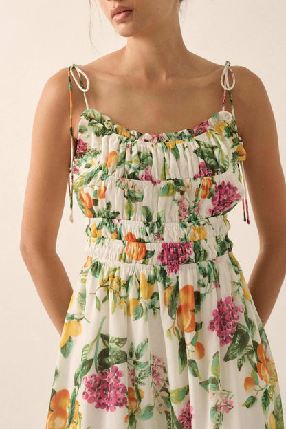 Luscious Life Fruit-Print Gathered Maxi Dress
