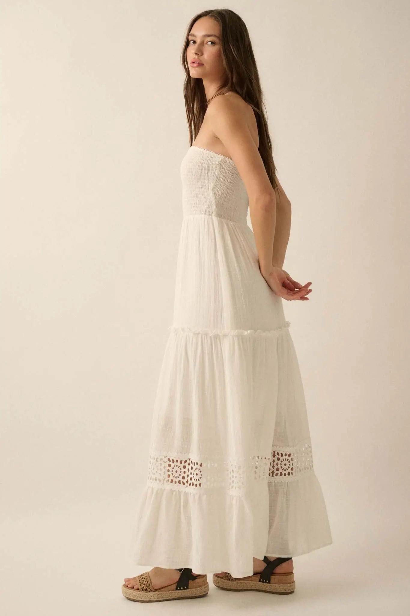 Free at Heart Lace-Inset Strapless Maxi Dress
