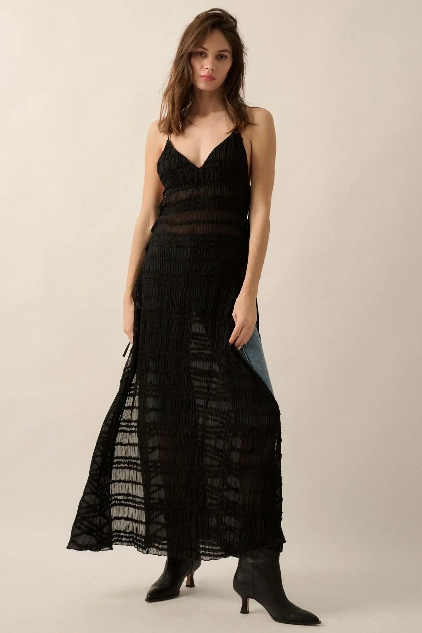 Careless Whisper Sheer Ruffled Chiffon Maxi Dress