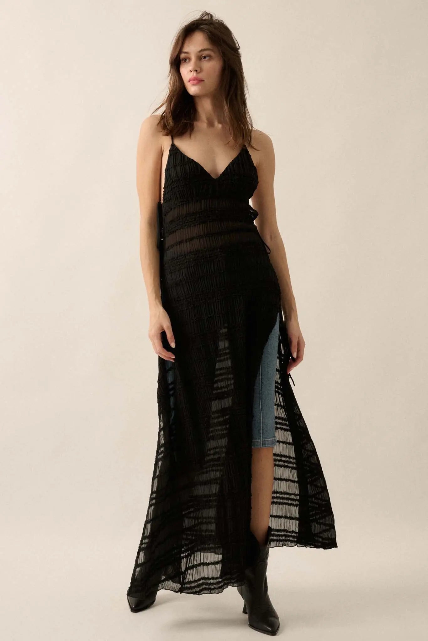Careless Whisper Sheer Ruffled Chiffon Maxi Dress