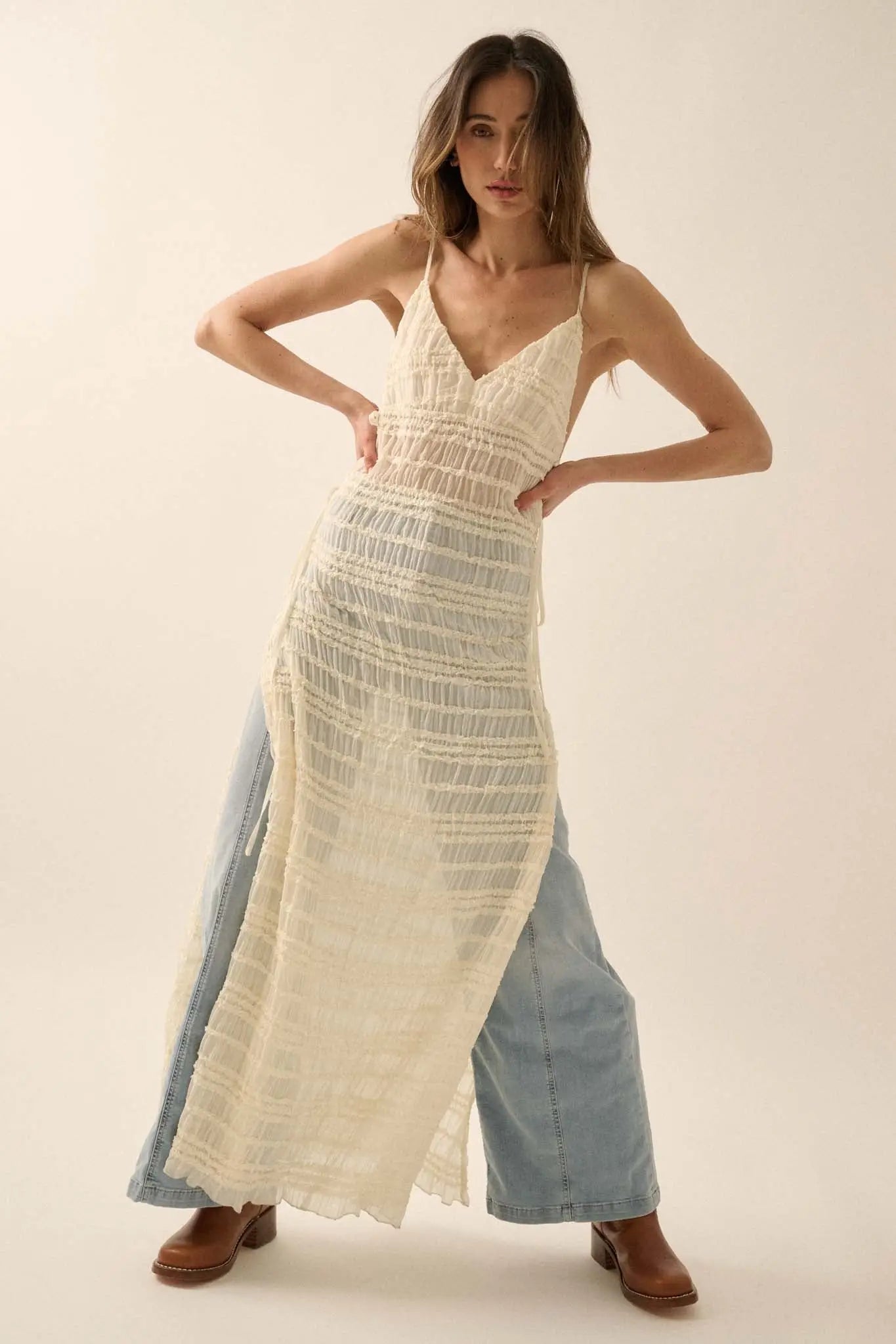 Careless Whisper Sheer Ruffled Chiffon Maxi Dress