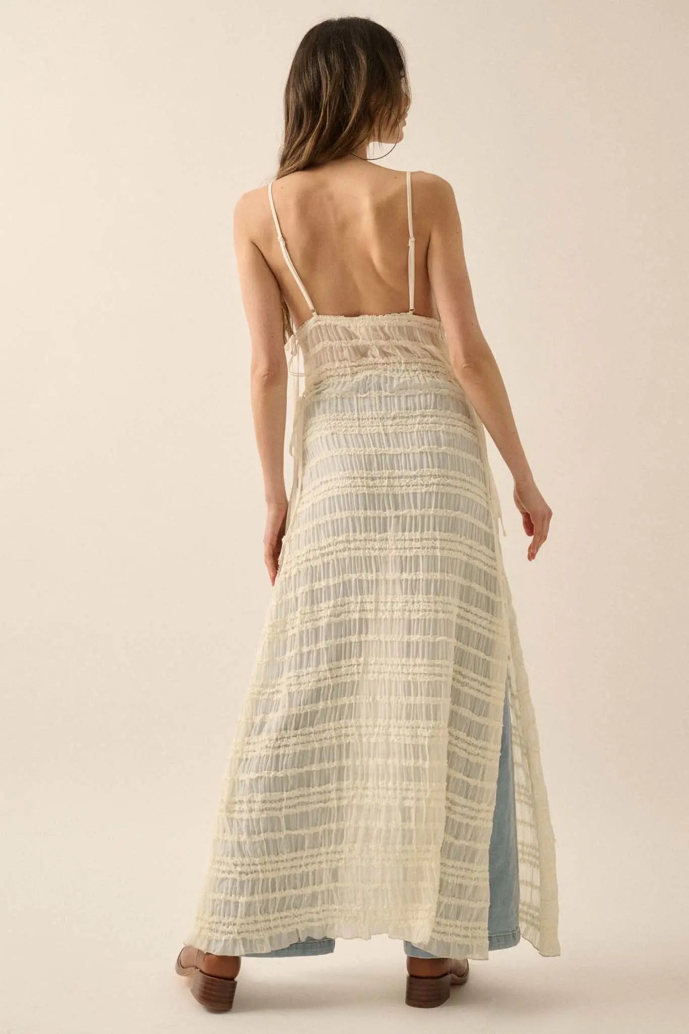 Careless Whisper Sheer Ruffled Chiffon Maxi Dress