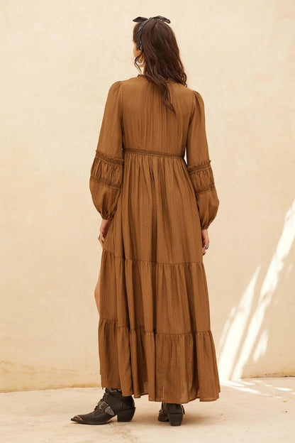 Love Abounds Button-Up Balloon-Sleeve Maxi Dress