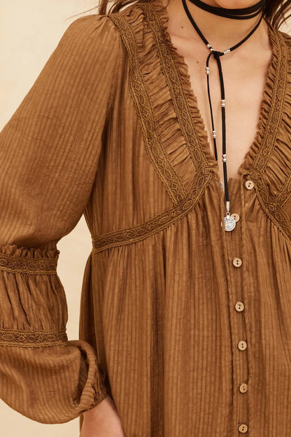 Love Abounds Button-Up Balloon-Sleeve Maxi Dress