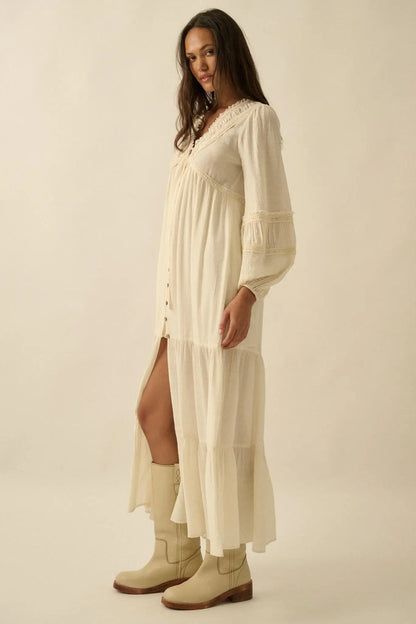 Love Abounds Button-Up Balloon-Sleeve Maxi Dress