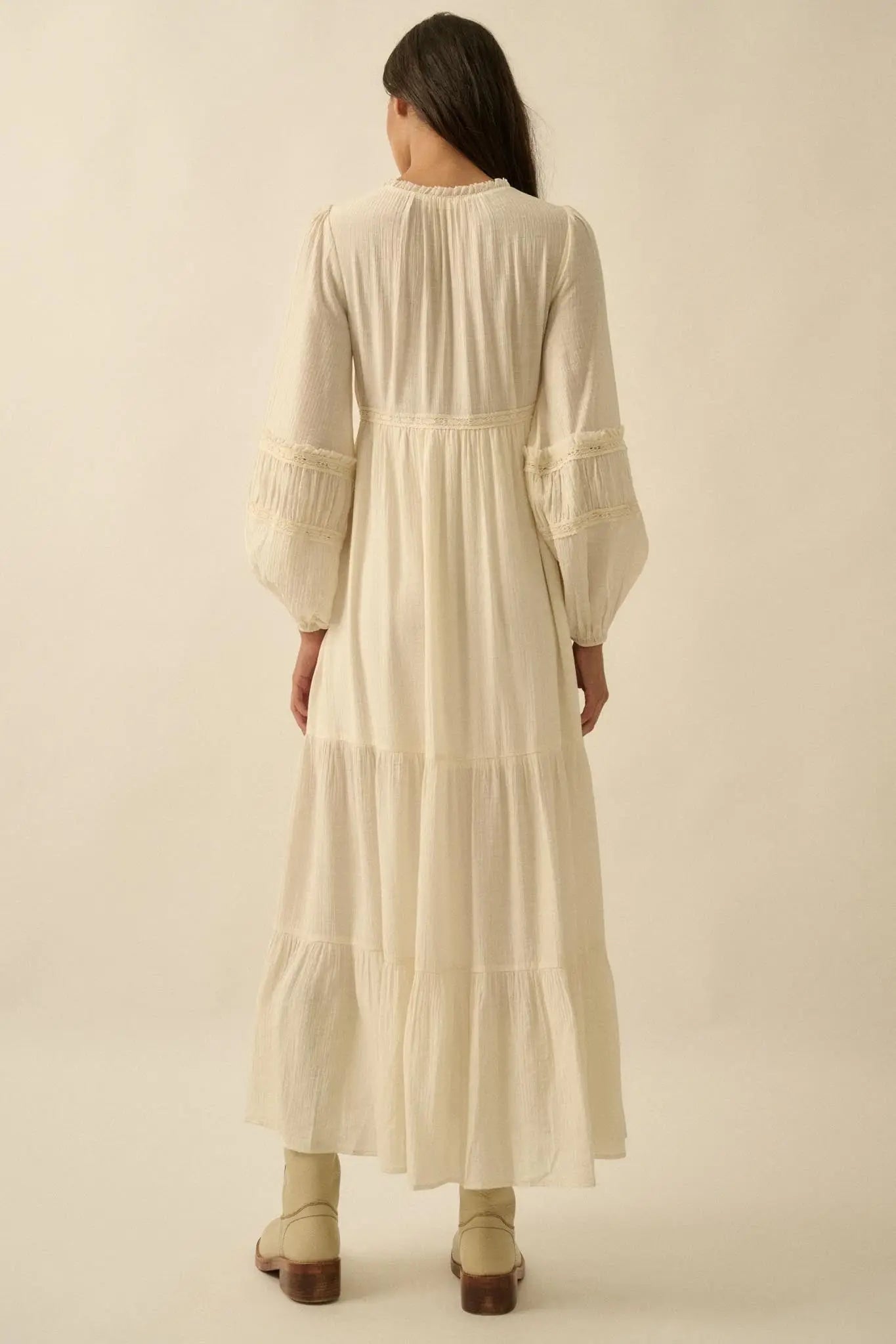 Love Abounds Button-Up Balloon-Sleeve Maxi Dress
