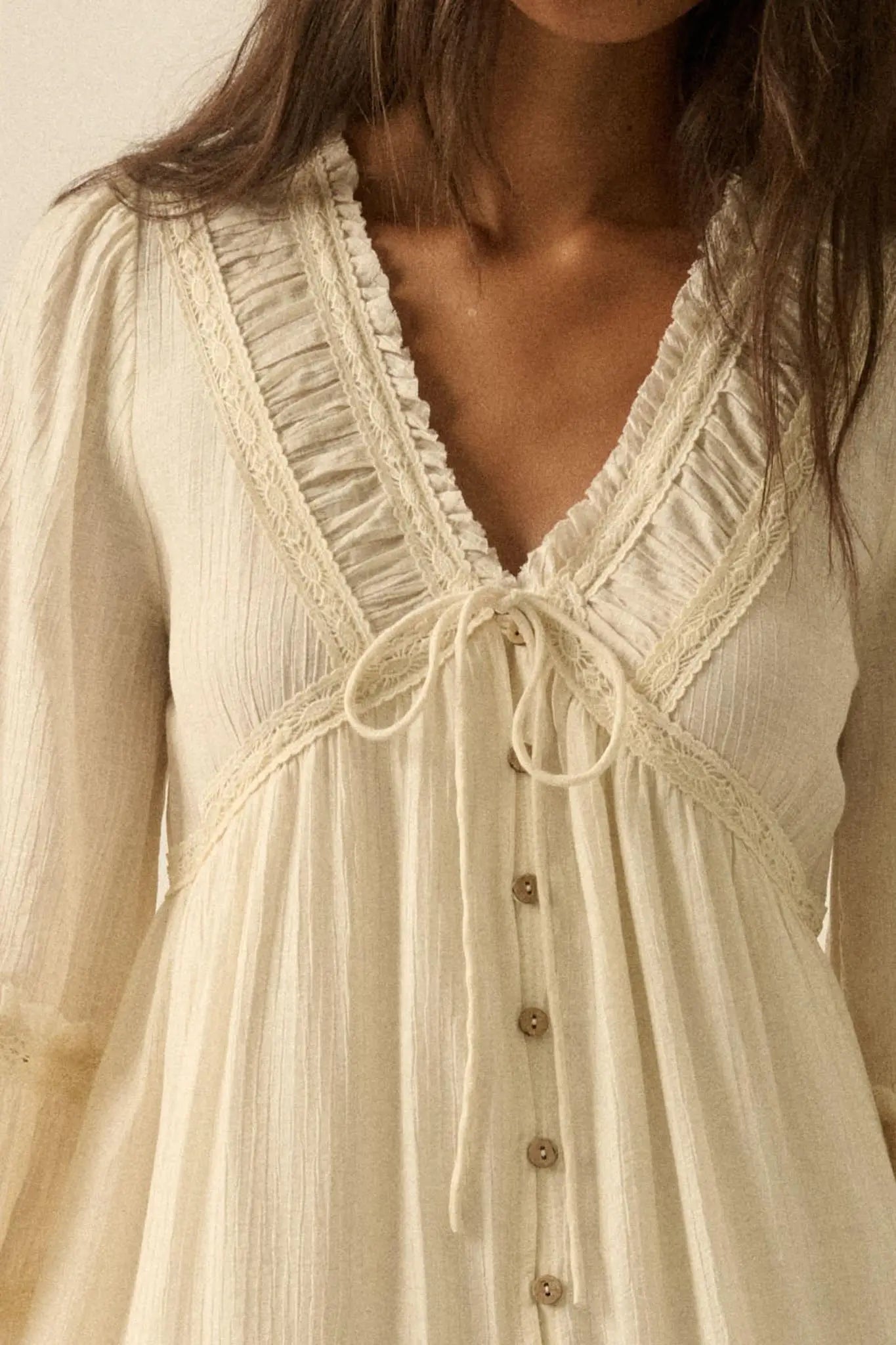 Love Abounds Button-Up Balloon-Sleeve Maxi Dress