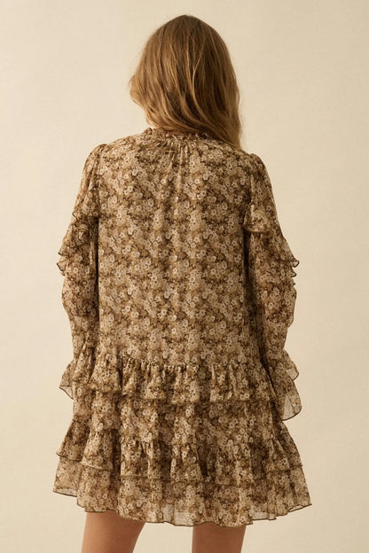Beautiful Embrace Floral Chiffon Ruffle Mini Dress