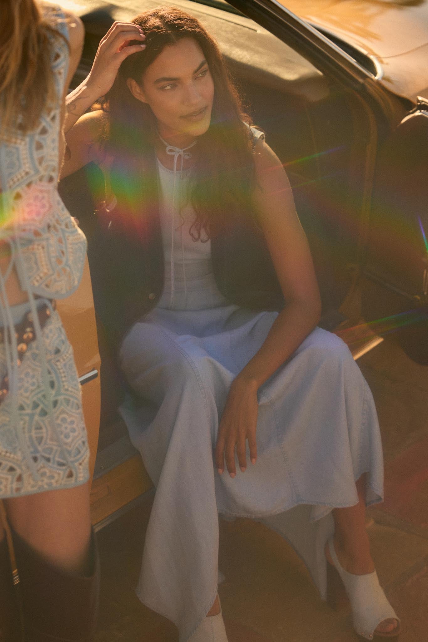 Kiss the Sky Denim Halter Handkerchief Maxi Dress
