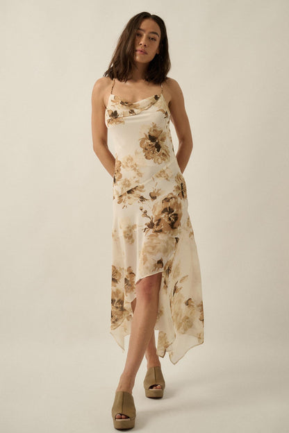Elegant Beauty Floral Chiffon Open-Back Maxi Dress
