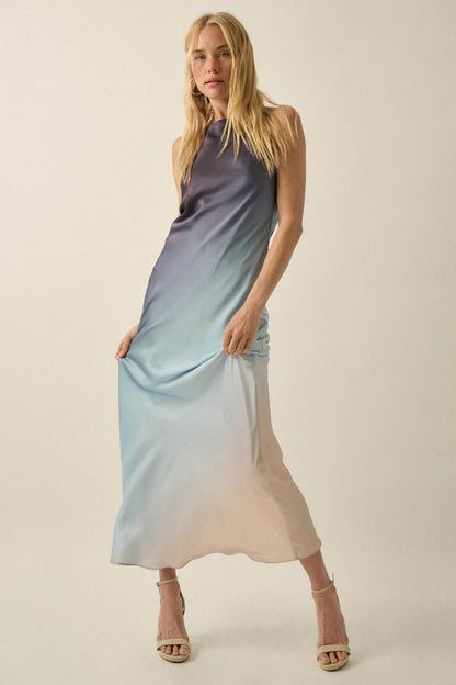 Glow Up Ombre Satin Cowl-Back Maxi Dress