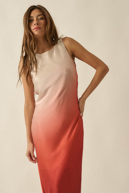 Glow Up Ombre Satin Cowl-Back Maxi Dress