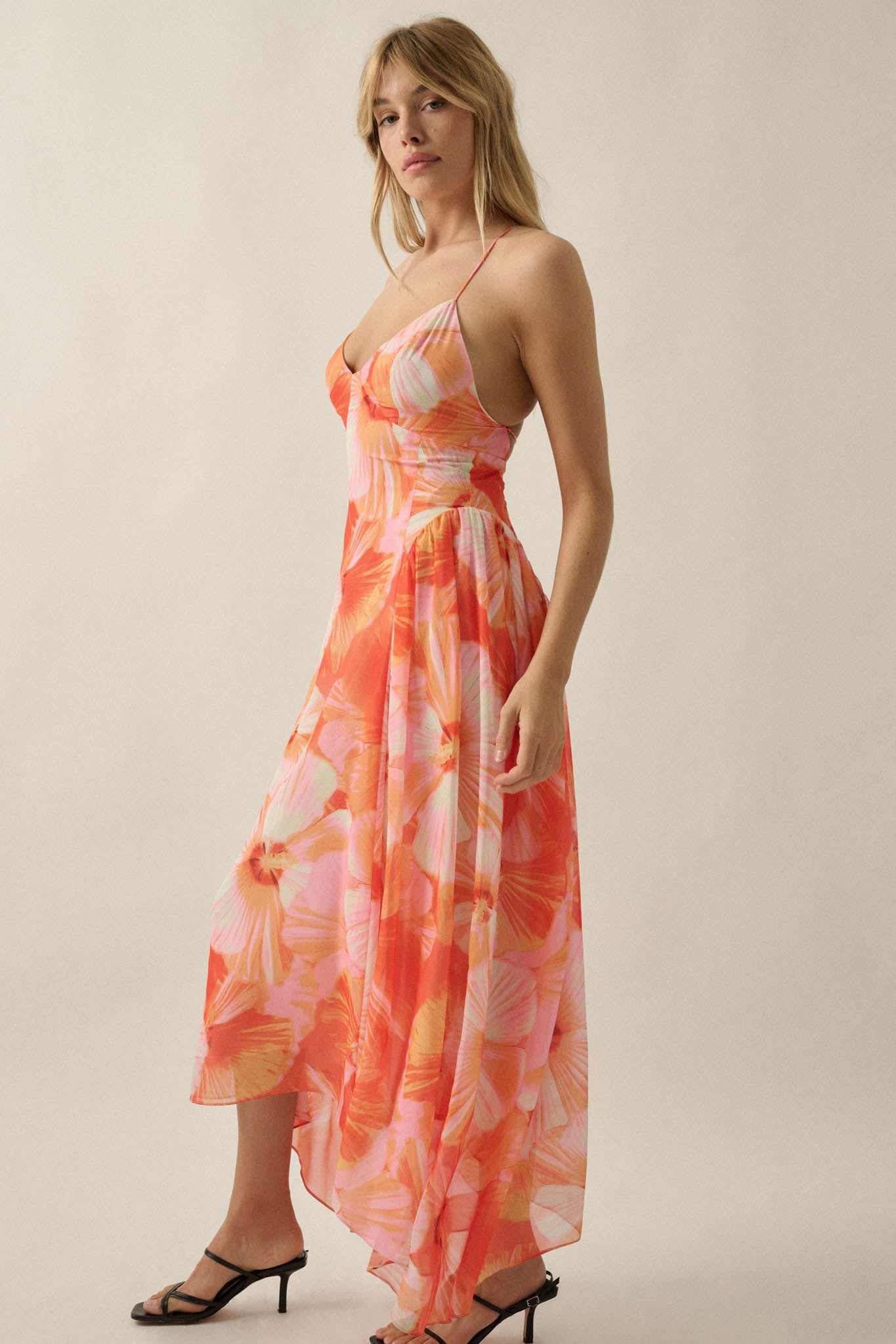 Blooming Isle Floral Chiffon Cross-Back Maxi Dress