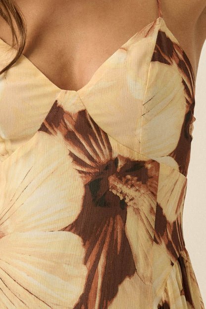 Blooming Isle Floral Chiffon Cross-Back Maxi Dress