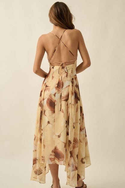 Blooming Isle Floral Chiffon Cross-Back Maxi Dress