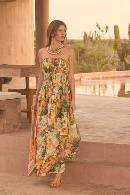 Bahama Mama Tropical-Print Strapless Maxi Dress