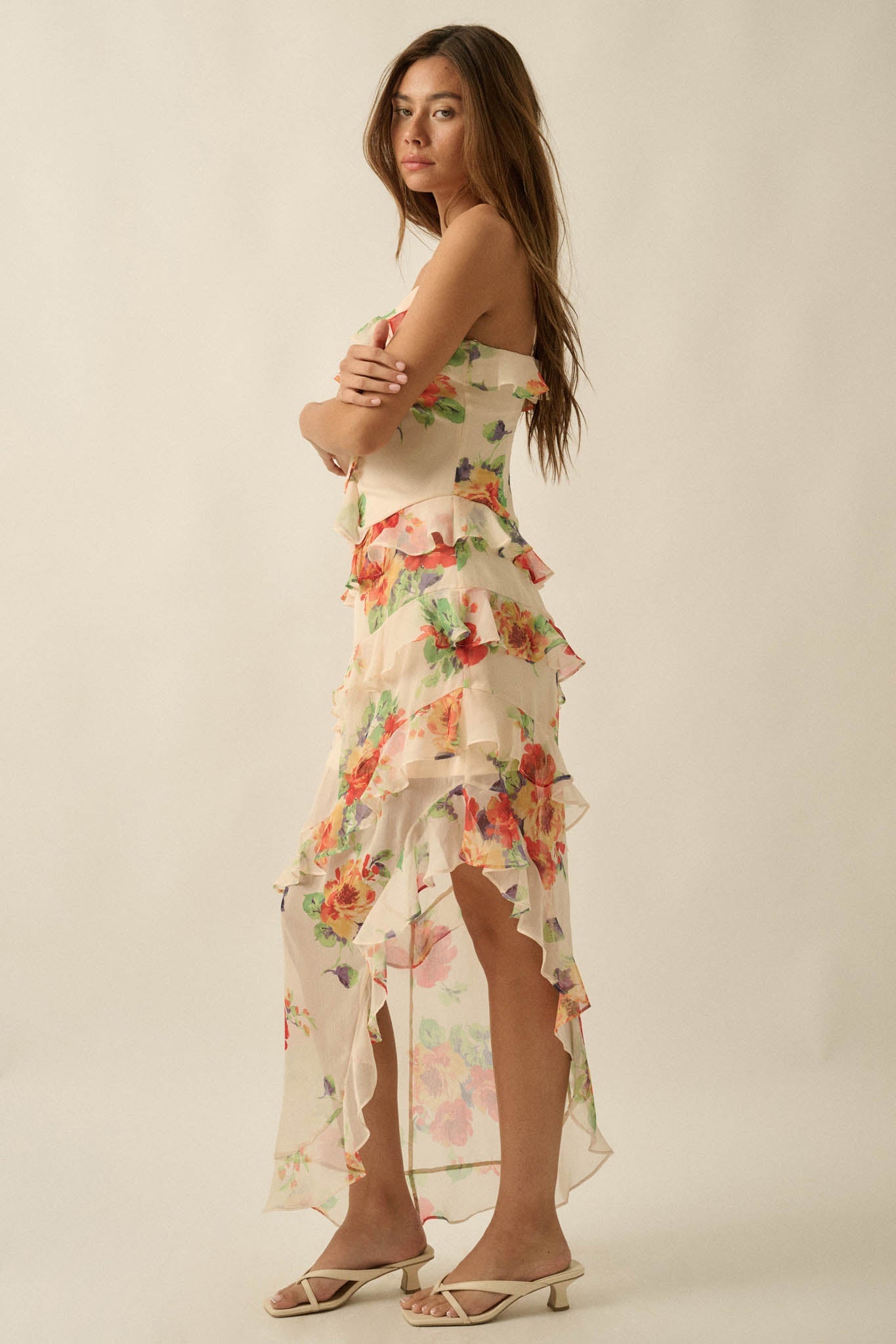 Pure Enchantment Floral Chiffon Ruffle Maxi Dress