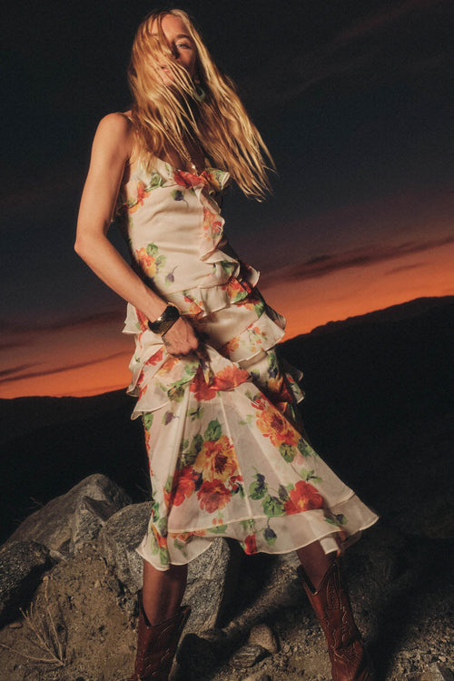 Pure Enchantment Floral Chiffon Ruffle Maxi Dress