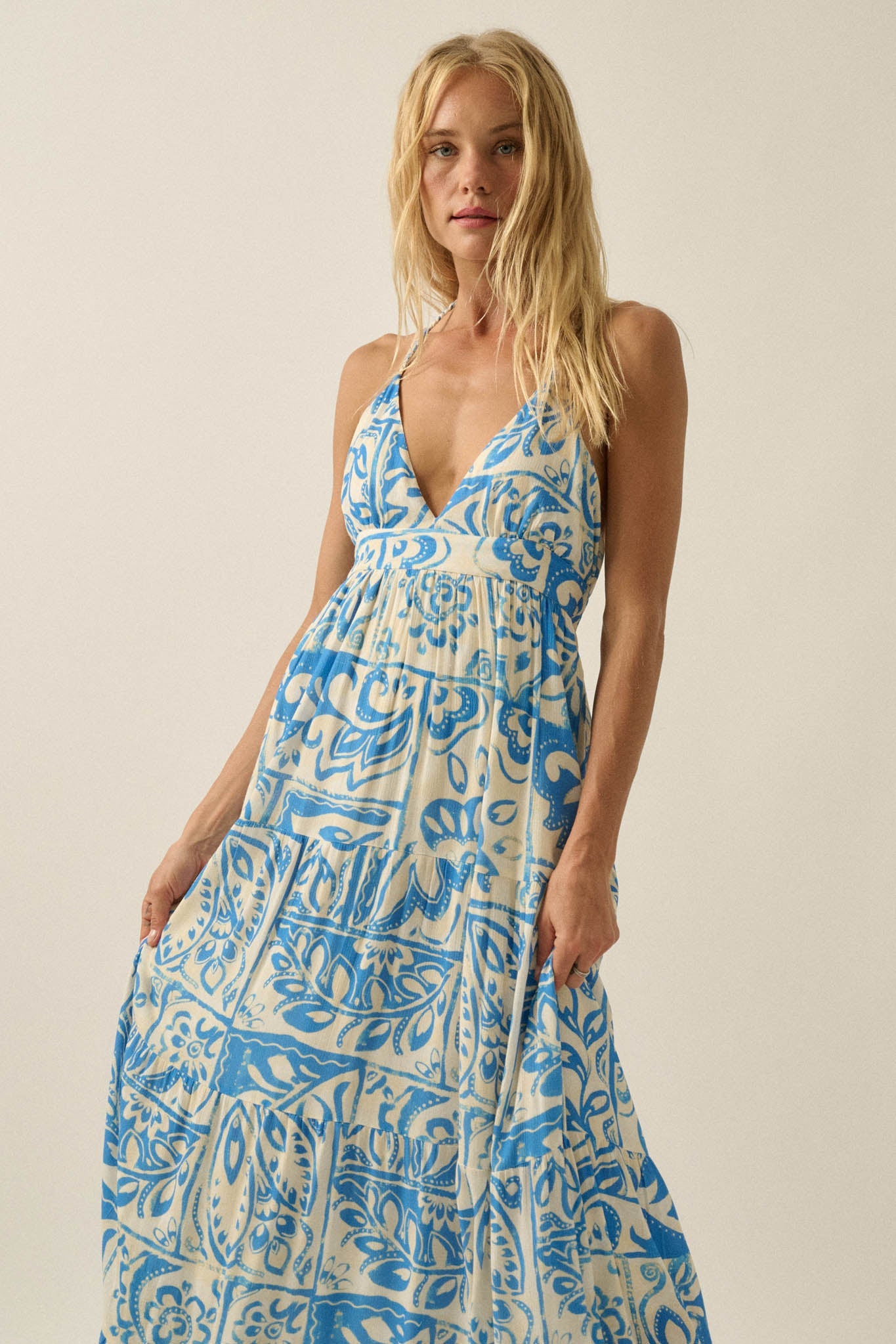 Nomadic Soul Abstract Floral-Print Halter Maxi Dress