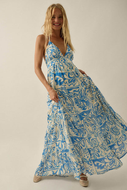 Nomadic Soul Abstract Floral-Print Halter Maxi Dress