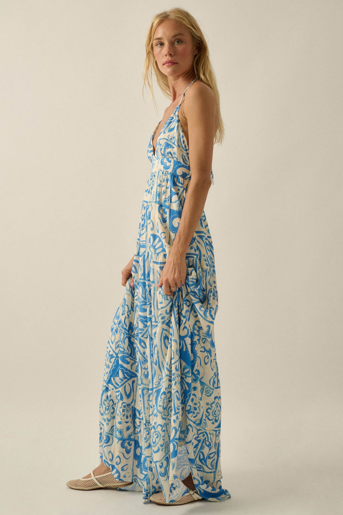 Nomadic Soul Abstract Floral-Print Halter Maxi Dress