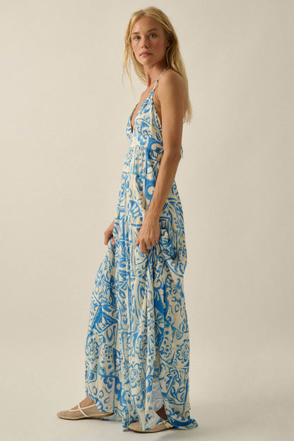 Nomadic Soul Abstract Floral-Print Halter Maxi Dress