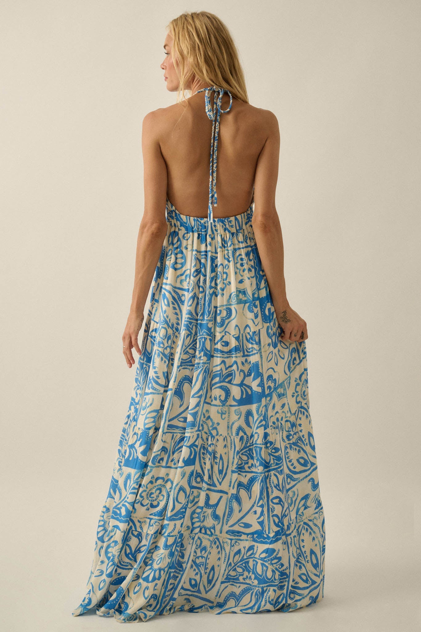 Nomadic Soul Abstract Floral-Print Halter Maxi Dress
