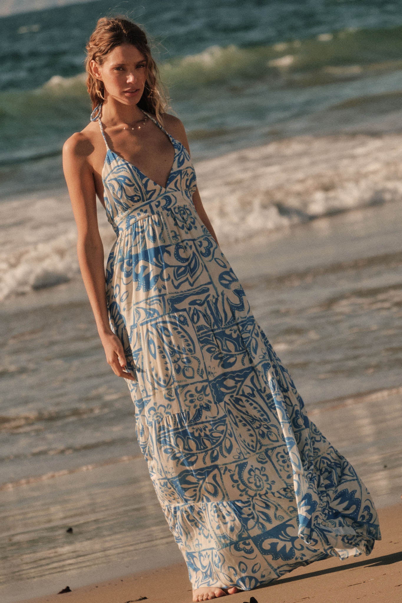 Nomadic Soul Abstract Floral-Print Halter Maxi Dress