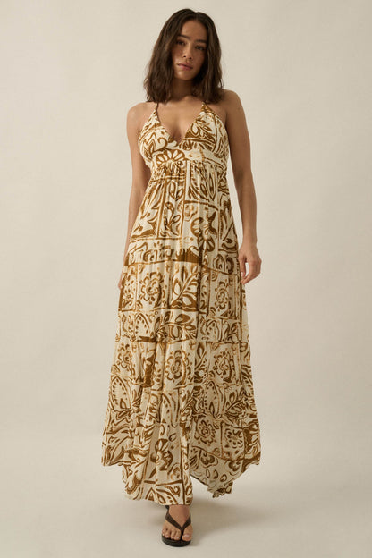 Nomadic Soul Abstract Floral-Print Halter Maxi Dress