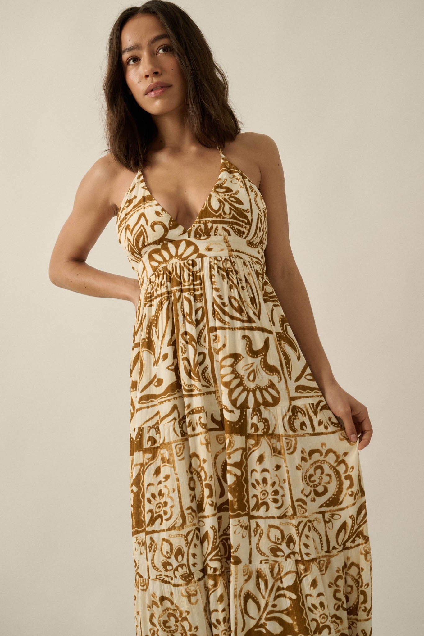 Nomadic Soul Abstract Floral-Print Halter Maxi Dress