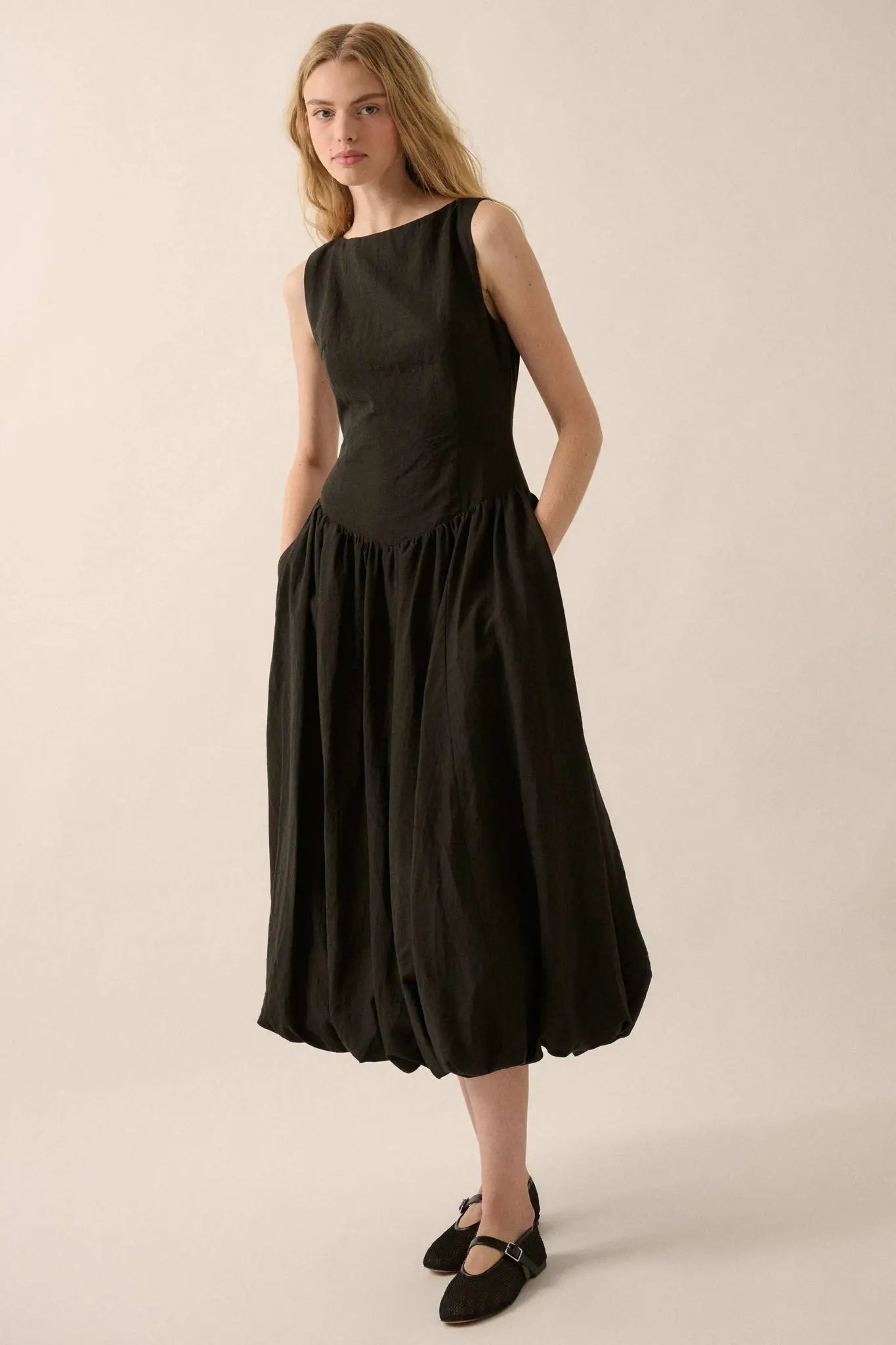 Natural Beauty Boatneck Bubble Midi Dress