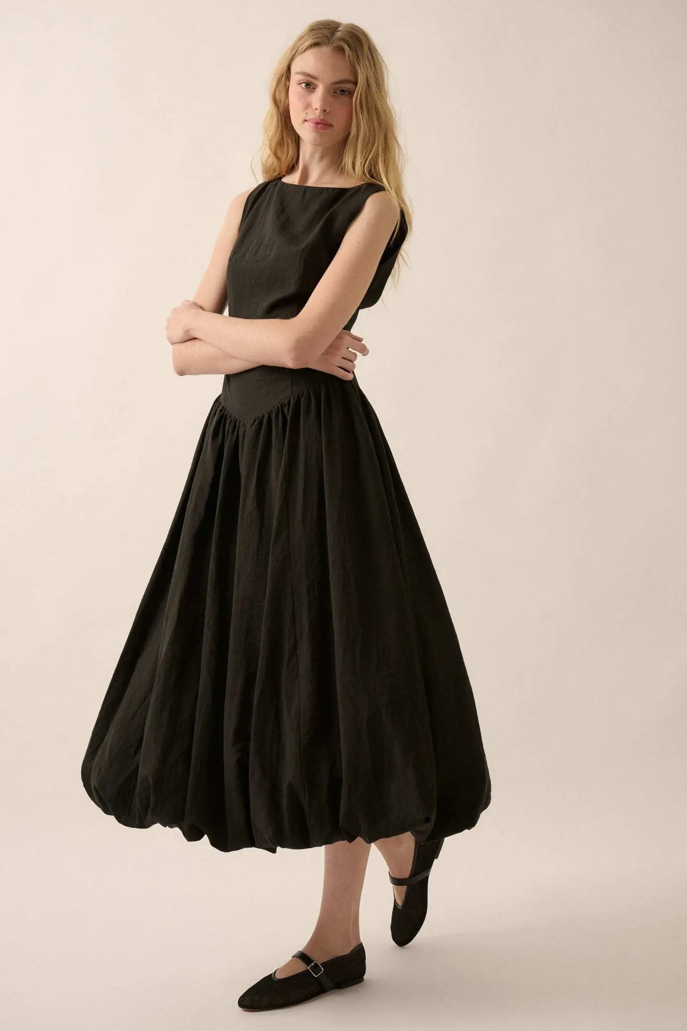 Natural Beauty Boatneck Bubble Midi Dress