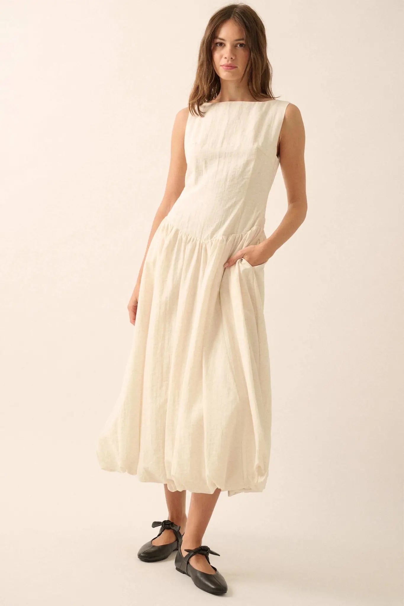 Natural Beauty Boatneck Bubble Midi Dress