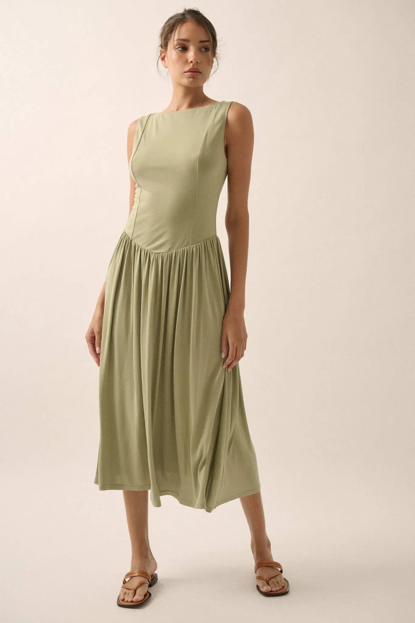 Best Day Sleeveless Drop-Waist Modal Midi Dress
