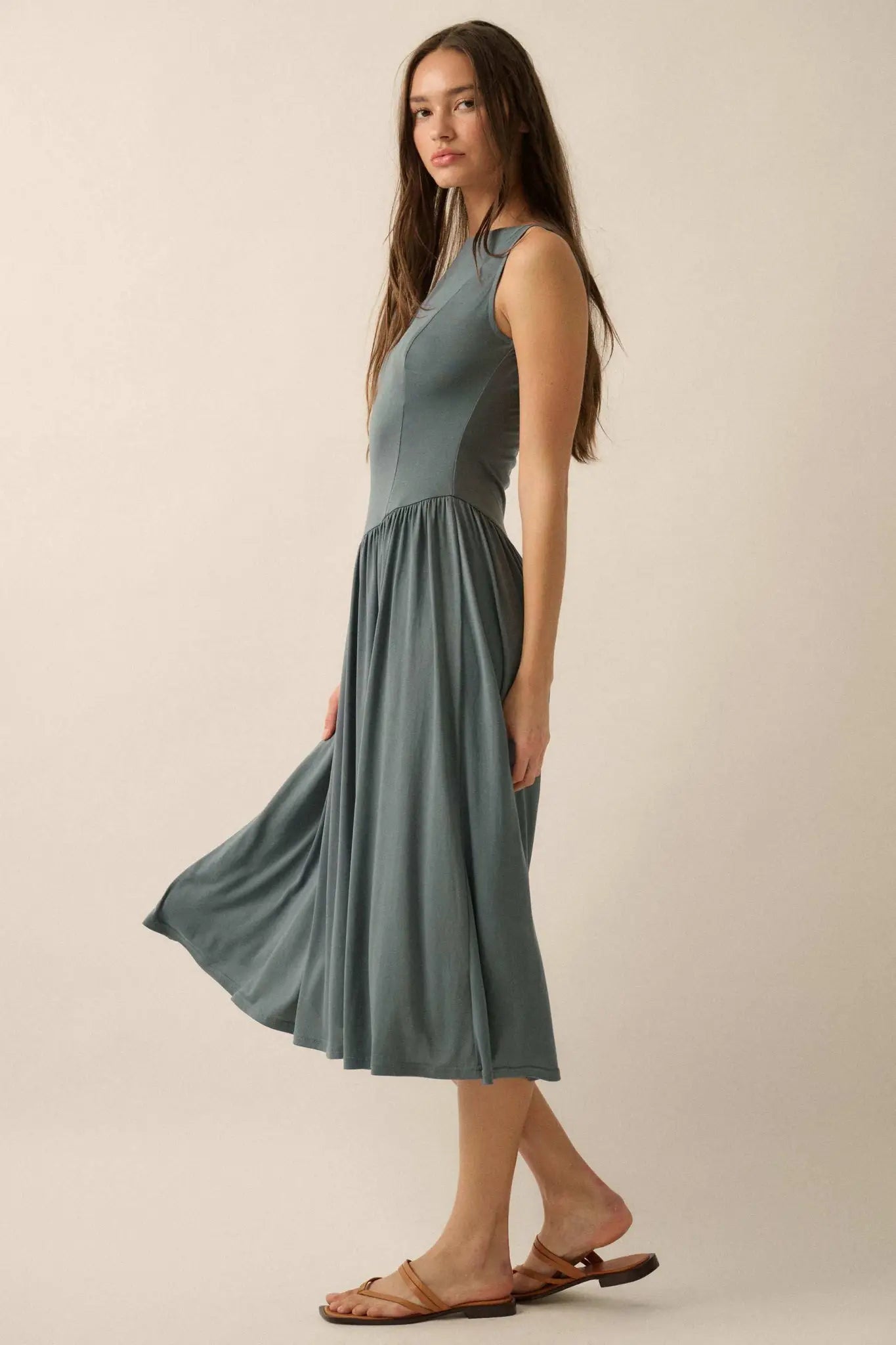 Best Day Sleeveless Drop-Waist Modal Midi Dress