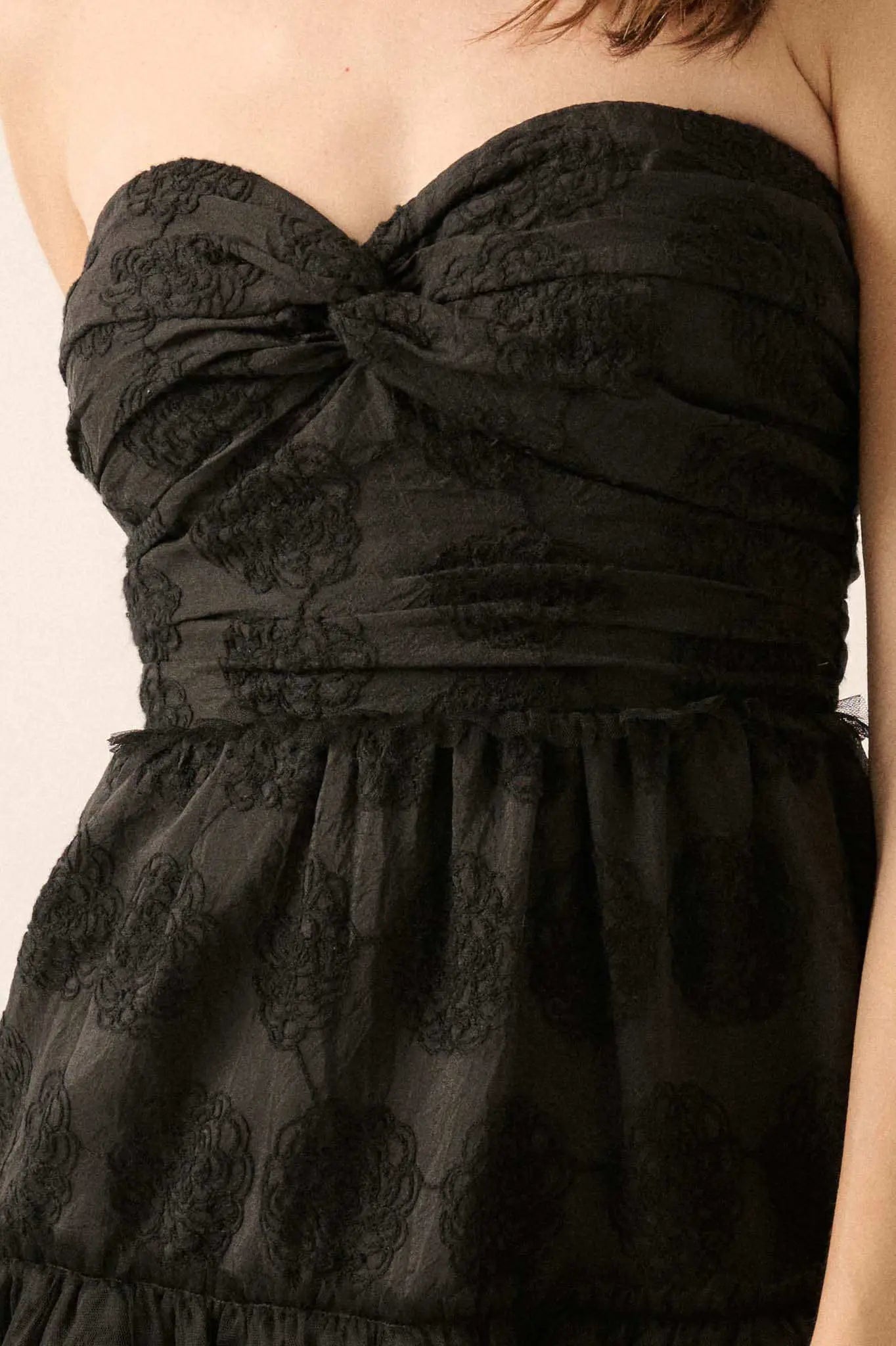 Floral Finesse Ruffled Lace Strapless Mini Dress