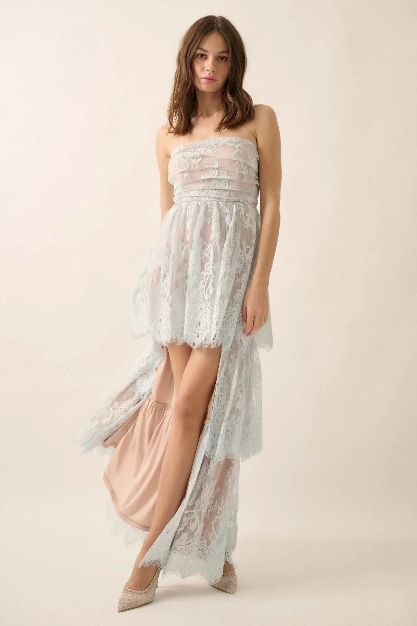 Dreams of Love Layered Lace High-Low Maxi Dress