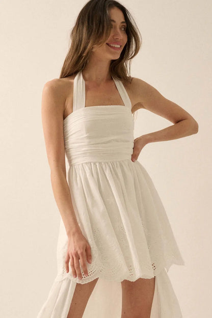 Pure Perfection Eyelet Lace High-Low Maxi Dress