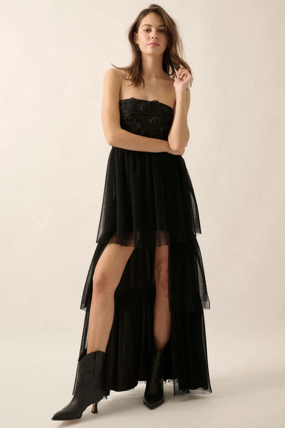 Blooming Beauty 3D Floral Lace High-Low Maxi Dress